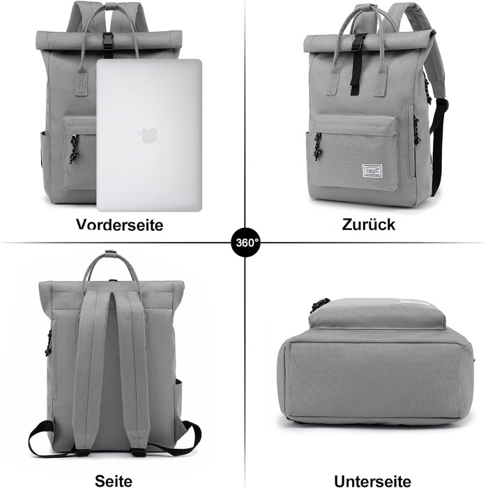 Водонепроникний рюкзак TAN.TOMI для ноутбука 15,6'' Rolltop, темно-сірий, для школи, подорожей, велосипеду, для чоловіків і жінок