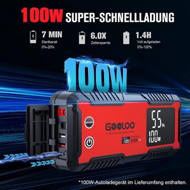 Powerbank-пусковий пристрій GOOLOO GT6000: 6000A, LED-ліхтарик, екран 3.2"