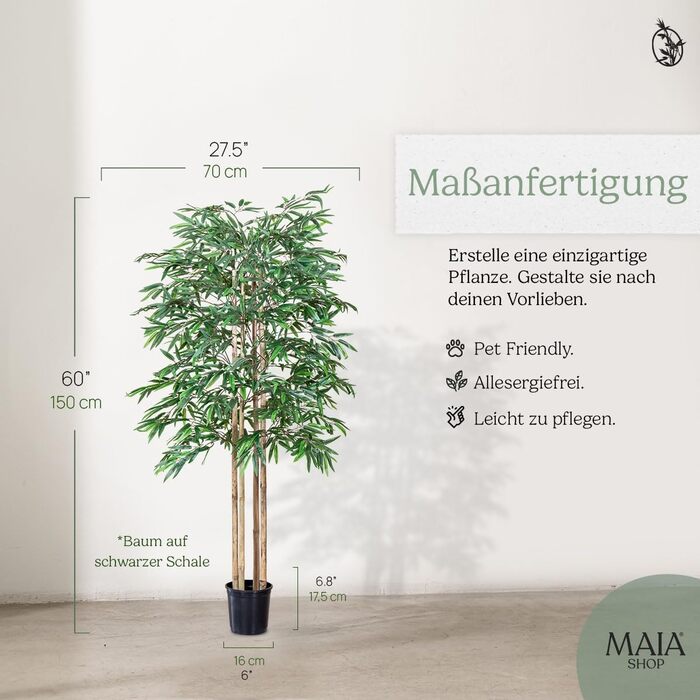 Штучний бамбук Maia Shop 150х80 см для декору, пластикова рослина, кімнатне дерево, декоративна штучна рослина для вітальні