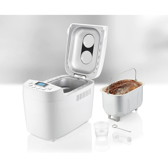 Хлібопічка UNOLD 68520 BACKMEISTER Big White, 1500 г, 15 програм, для безглютенового хліба, таймер, функція підігріву, LCD дисплей, біла