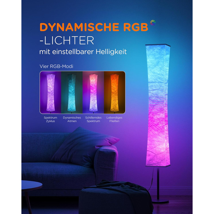 Торшер tomons для вітальні, диміруємий RGB LED з пультом та музичною синхронізацією, лампа для читання з білим текстильним абажуром для спальні та дитячої кімнати
