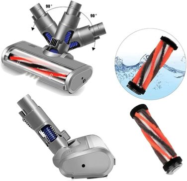 LED турбощітка Trade-Shop для пилососів Dyson V6/DC45/DC58/DC59/DC61/DC62/DC74, електрична насадка-щітка з м'яким роликом