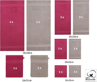 Комплект рушників Betz PALERMO 12 шт., 100% бавовна, різні розміри, кольори журавлина та камінь
