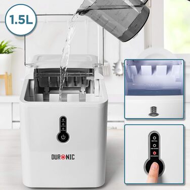 Автоматична льодогенераторна машина Duronic ICM120, 1,5 л, до 12 кг льоду на добу, 120 Вт, швидке приготування кубиків льоду, лоток 600 г