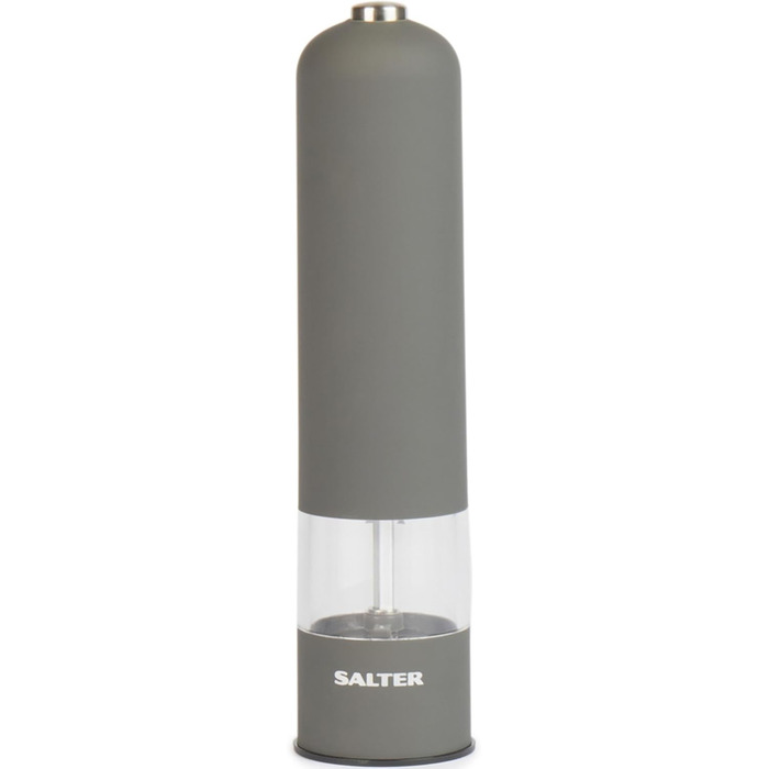 Електричний набір млинків Salter Cosmos BW12199EU7 для спецій, солі та перцю, з керамічним механізмом, підсвіткою, для слабких/артритних рук, одноручне керування, сірий