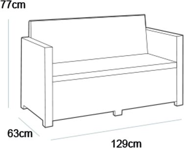 Диван садовий Allibert Victoria 2-місний, ротанг, сірий, з подушками, 129x63x77 см