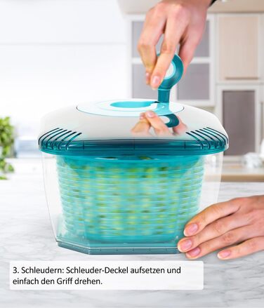Професійна овочерізка та сушарка для салату Genius Nicer Dicer Chef, 4-в-1, з кришкою, контейнером і ситом, 5.2 л, прозора