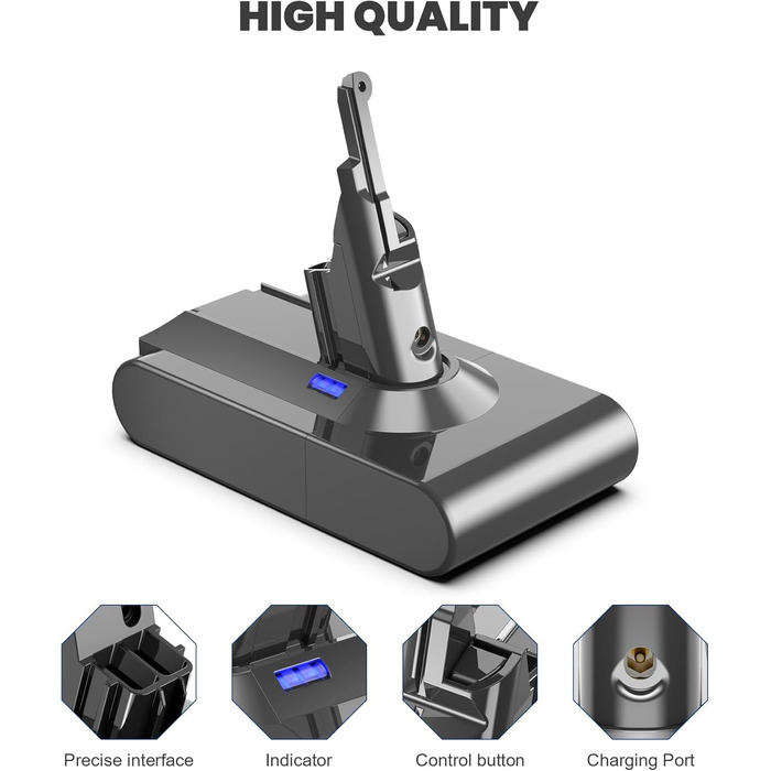 Акумулятор для пилососа Dyson V10 (Powtree) + фільтр та гвинти - 6.0Ah, Сірий
