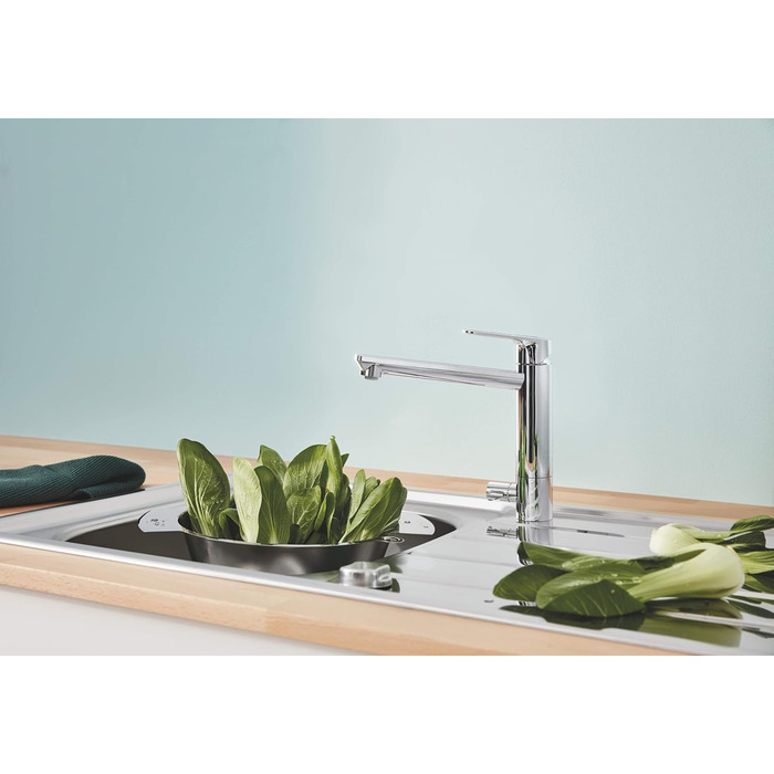 Змішувач кухонний GROHE з високим виливом, поворотний на 360°, хром (31367001) з металевим кріпленням та попереднім закриттям води