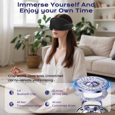 Маска для сну з навушниками Bluetooth 3D LC-Dolida для жінок та чоловіків, повна світлоізоляція, комфорт протягом усієї ночі, м'які навушники для сну під час подорожей, чорний колір