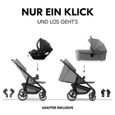 Дитяча коляска 3в1 Hauck Shop N Care Trio Set (Сірий) - Коляска, люлька, автокрісло i-Size, підстаканник, UPF 50+, регульоване положення, складна