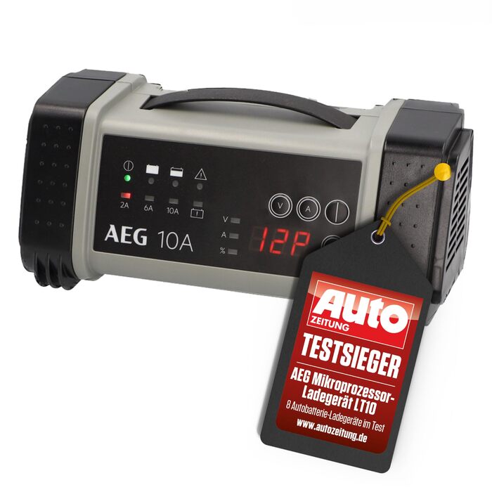 Зарядний пристрій акумуляторів AEG LT 20, 20A для 12/24V авто, 9-ступінчатий, Power Supply, інтелектуальна зарядка, автоматична компенсація температури, чорний/сірий