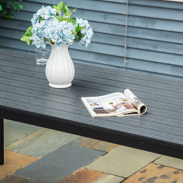 Outsunny Garden Table Алюмінієвий стіл 120x70 см для саду, патіо, дерево-пластик, полідерево, чорний, стійкий до погодних умов, і сучасний.