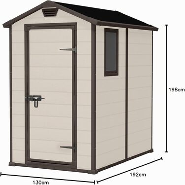 Сарай садовий Keter Manor 4x6S, 3.8 м³, пластик, бежевий, 130x192x198 см - водонепроникний для вулиці
