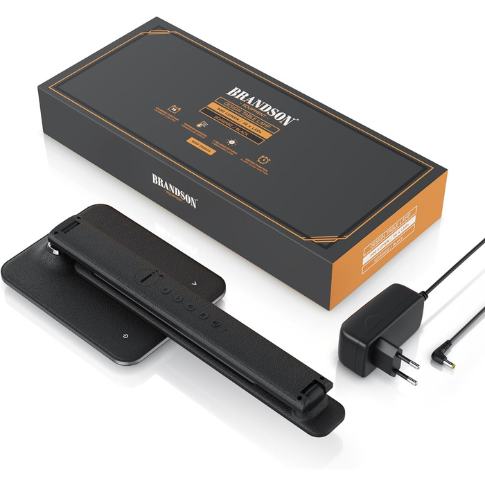 Настільна лампа Brandson LED з димером, 3 кольори світла, 5 рівнів яскравості, USB зарядка, шкіряний дизайн, захист для очей, денне світло