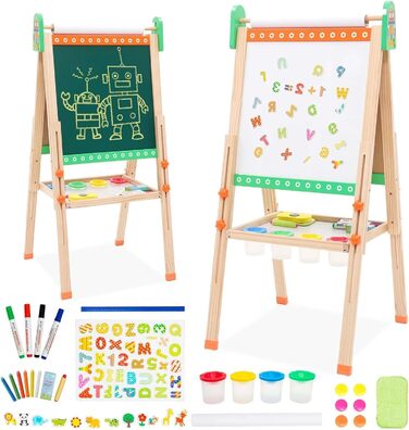 Дерев'яна мольберт Kinder Tafel з паперовою рулонкою, регульована висота, зелений колір