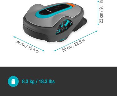 Газонокосарка-робот Gardena SILENO life для газонів до 1000 м², Bluetooth-керування, тиха 57 дБ, для ухилу до 35%, всепогодна
