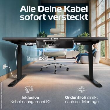 Електричний стіл CleverDesk 160x80 см з регулюванням висоти, чорний | Підйомний стіл з пам'яттю, 2x USB, кабель-канал