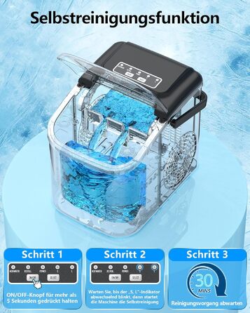 Льодогенератор портативний Klein Ice Maker 12 кг/24год, швидке виробництво льоду (8 кубиків за 6 хв), 2 розміри кубиків, самоочищення для дому, кухні, кемпінгу, вечірок