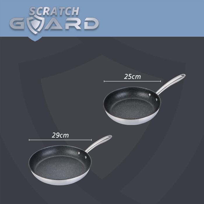 Набір сковорідок з нержавіючої сталі Prestige Scratch Guard для індукції, 2 шт. – антипригарні, діаметром 25 см та 29 см, стійкі до подряпин, можна мити в посудомийній машині