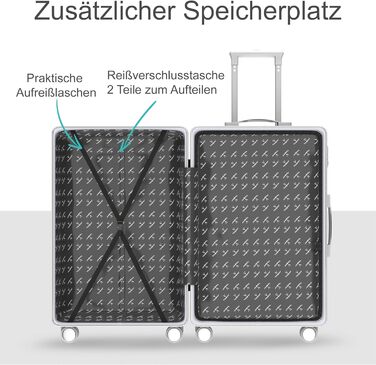 Дорожня валіза Voyagoux 39L, мала, жорсткий ABS корпус, TSA-замок, 4x360° колеса, срібляста