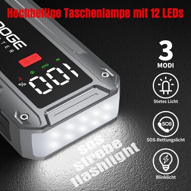 Бустер автомобільного акумулятора Starthilfe Powerbank 26800mAh 6000A з LED-ліхтарем та дисплеєм для авто, SUV, мотоциклів та газонокосарок (silver)