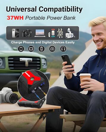 Powerbank для авто Starthilfe 4000A: Запуск двигуна 12V (до 9L бензин/8.5L дизель), LED-ліхтарик, USB зарядка 3.0