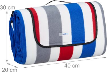 Пікнік-ковдра Relaxdays XXL 200x300 см, водонепроникна, з ручкою, флісова смугаста для пляжу, різнокольорова