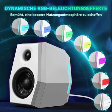 Sanyun SW209 - Комп'ютерні ігрові колонки 36W з RGB-підсвічуванням, Bluetooth 5.2, USB/AUX, 3 режими EQ (Гра/Фільм/Музика), 2.75