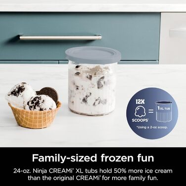 Ninja CREAMi Deluxe - 11 функцій для приготування морозива, сорбетів, смузі та заморожених напоїв. Сріблястий колір, 2 XL контейнери для сім'ї, ідеально для дітей