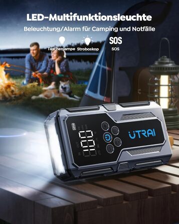 Пусковий пристрій UTRAI Jump Starter 4500A 15000mAh з компресором для авто, бустер для двигунів до 8.5L бензин / 6.5L дизель, швидка зарядка 18W та ліхтариком