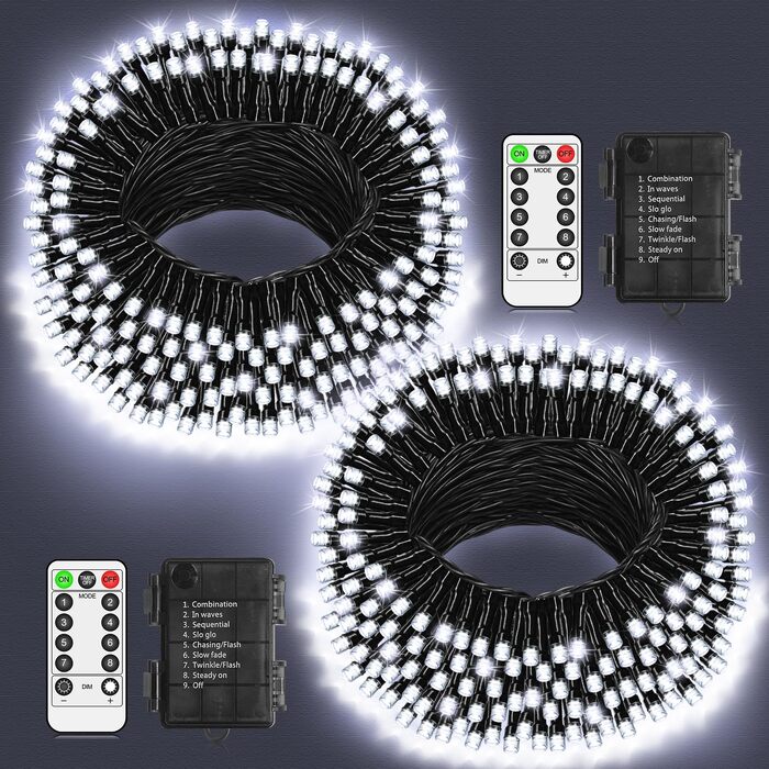 Світлодіодна гірлянда вулична 30м 1000 LED, водонепроникна LED-гірлянда з пультом та таймером, 8 режимів роботи для саду, балкона та новорічного декору (Білий колір)