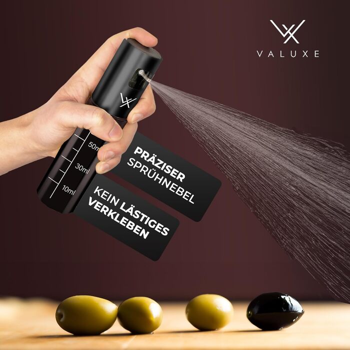 Набір розпилювачів для олії та оцту VALUXE® зі скла з UV-захистом та фільтром, 100 мл, нержавіюча сталь, Midnight Black (2 шт.)