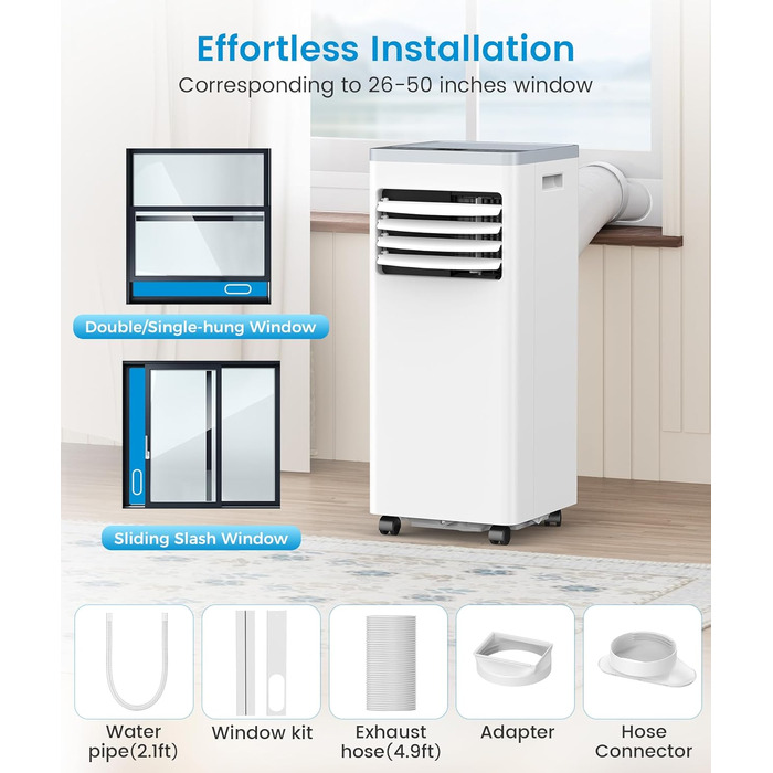 Мобільний кондиціонер Electactic 9000 BTU 3-в-1: з осушувачем, вентилятором, дистанційним керуванням та таймером на 24 години (Преміум білий)