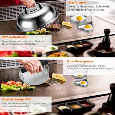 Набір аксесуарів для гриля та планчі Grilljoy з нержавіючої сталі, 28 предметів, для бургерів та барбекю (Помаранчевий)