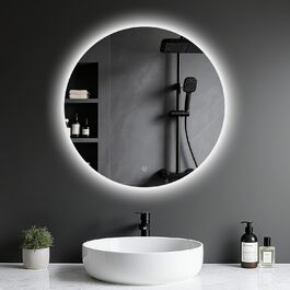 LED-дзеркало для ванної кімнати круглої форми 50 см з підсвічуванням, сенсорним вимикачем, регулюванням яскравості, 3 кольорами світла, функцією пам'яті, HD скло, захист від вибуху