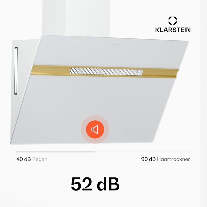 Пристінна витяжка Klarstein Alina 90 см, продуктивність 615 м³/год, клас енергоефективності A, LED-підсвітка 9 кольорів, сенсорне керування, режим рециркуляції, чорна