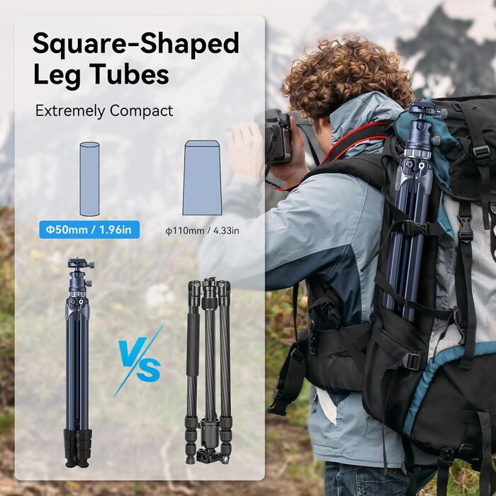 Легкий штатив SMALLRIG для подорожей з компактною центральною колоною, 360° кульовою головкою, швидкознімною пластиною, вантажопідйомністю до 8 кг, для DSLR-камер