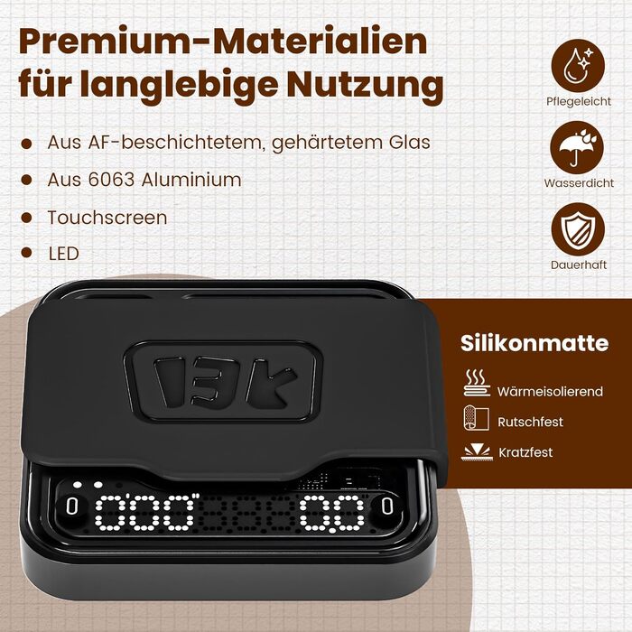Ваги для кави BOOKOO з таймером, 0.1г, Bluetooth, USB - Еспресо та Pour-Over