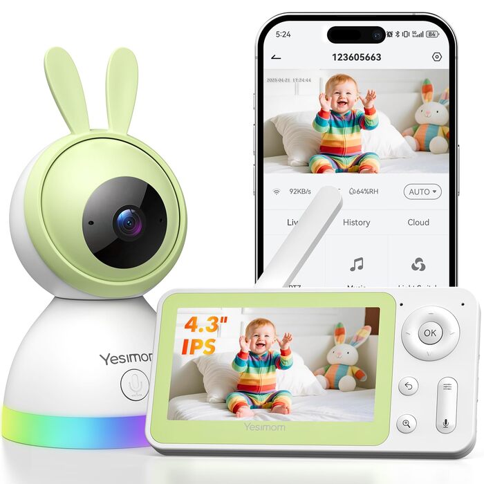 Відеоняня з камерою 1080P HD PTZ 360° та Wi-Fi: монітор для немовлят з додатком, нічним баченням, 4x Zoom, детекцією руху/звуку, двостороннім аудіо, автотрекінгом та сповіщеннями | 8SM