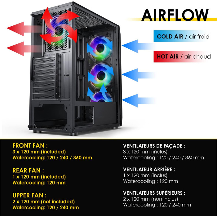 Ігровий корпус для ПК EMPIRE GAMING Ruby ARGB, середній Tower ATX/MATX/ITX, 4 вентилятори 120 мм, адресне підсвічування RGB, акрилова бічна панель, чорний