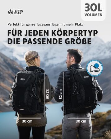 Рюкзак Terra Peak 30 л з вентильованою спинкою, тримачем для питної системи та дощовиком, чорний, туристичний для походів і прогулянок