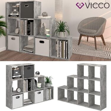 Стелаж-сходи Vicco, антрацит, 142.2 x 107.8 см – універсальний книжковий стелаж для зберігання, сучасний дизайн