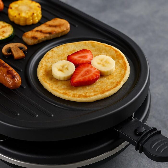 Набір для раклету 8er Raclette - гриль для столу з антипригарними сковорідками та скребком, гранітна та антипригарна пластини (круглий)