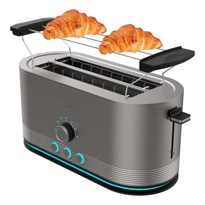 Тостер вертикальний Cecotec Shine&Toast Extra Double з нержавіючої сталі - 1400 Вт, 4 тости, широкі слоти 3.8 см, 7 режимів