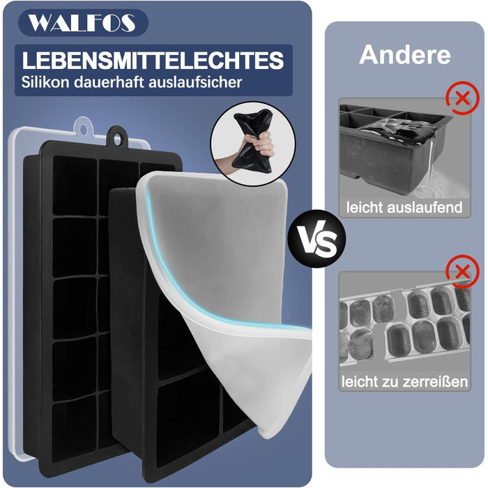 Контейнер для морозива Walfos 1.5л, 2 шт. з кришками, багаторазовий, для дому, зберігання в морозилці, силіконові, для йогурту та сорбету