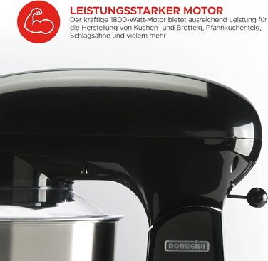 Кухонна машина BOURGINI Steel Kitchen Chef 5,5 л, 1800 Вт, ретро, чорна