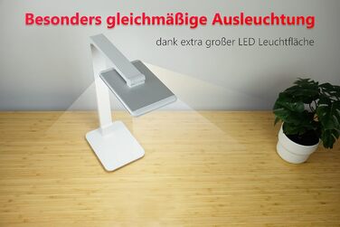 Настільна LED лампа FeinTech LTL00100, димована, 550 лм, з USB, алюміній, ABS-пластик, акрил, регульована температура світла (тепле/холодне біле), біла, 37x15x43.5 см