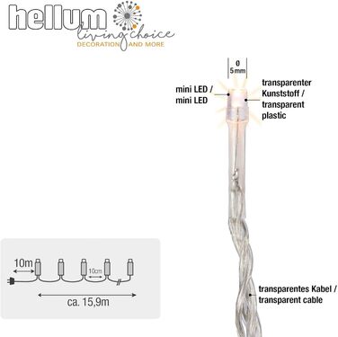 Світлодіодна гірлянда hellum для вулиці й дому, 160 LED, тепле біле світло, з таймером, прозорий кабель, довжина 15,9 м, електрична