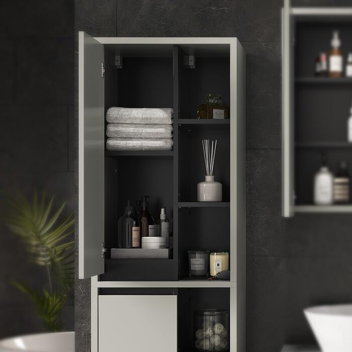 Пенал для ванної Vicco Viola, антрацит, 50x170 см, з дверцятами і відкритими полицями
